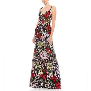 NWT Ieena for Mac Duggal 67473 Black Multi Floral Embroidered Lace Gown - Sz 6